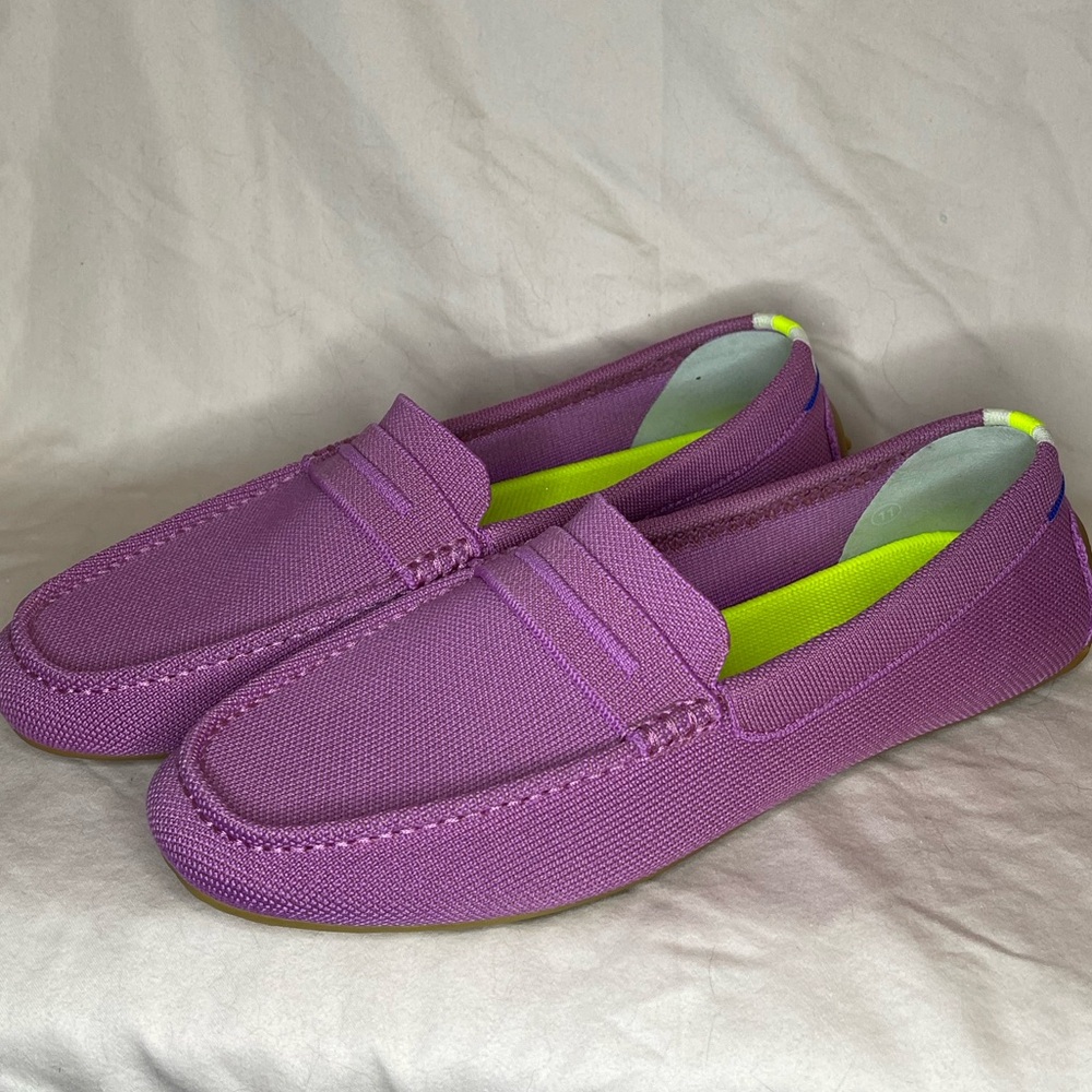Rothy's Driver Knit Loafers in Pink with neon yellow women’s size 11 EUC